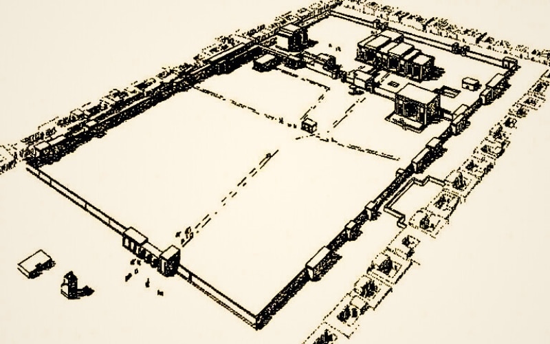 Dibujo de una reconstrucción de la Bait Alaha de Hatra