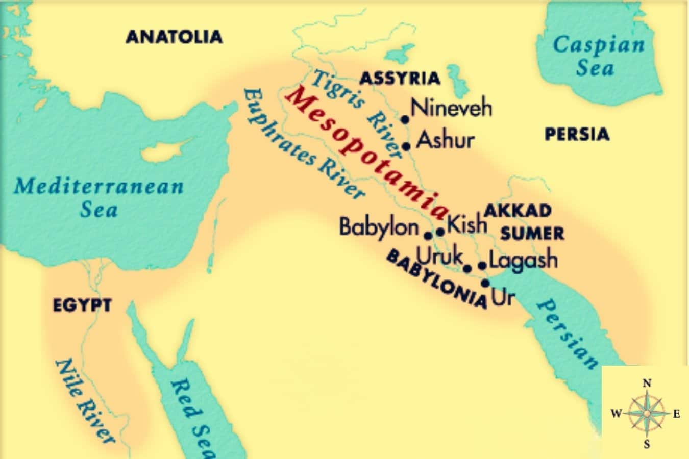 Mapa Visual: Ubicación de las Ciudades Clave de Mesopotamia